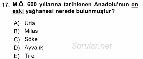 Gastronomi Tarihi 2017 - 2018 Ara Sınavı 17.Soru