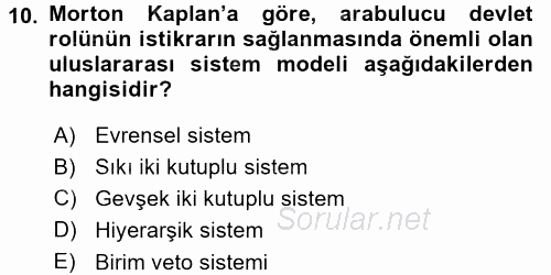 Uluslararası İlişkiler Kuramları 1 2015 - 2016 Dönem Sonu Sınavı 10.Soru