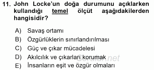 Uluslararası İlişkiler Kuramları 1 2015 - 2016 Dönem Sonu Sınavı 11.Soru