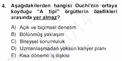 Yönetim ve Organizasyon 2 2013 - 2014 Ara Sınavı 4.Soru