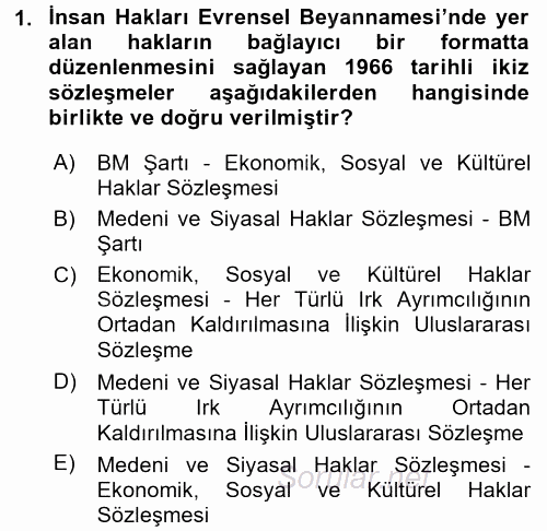 Temel İnsan Hakları Bilgisi 2 2016 - 2017 Dönem Sonu Sınavı 1.Soru