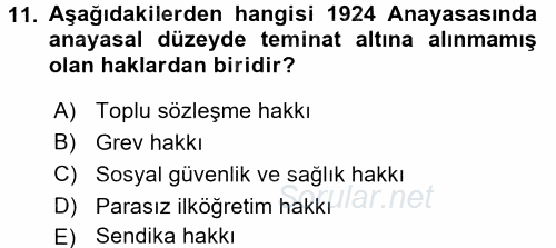 Temel İnsan Hakları Bilgisi 2 2016 - 2017 Dönem Sonu Sınavı 11.Soru