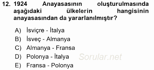 Temel İnsan Hakları Bilgisi 2 2016 - 2017 Dönem Sonu Sınavı 12.Soru