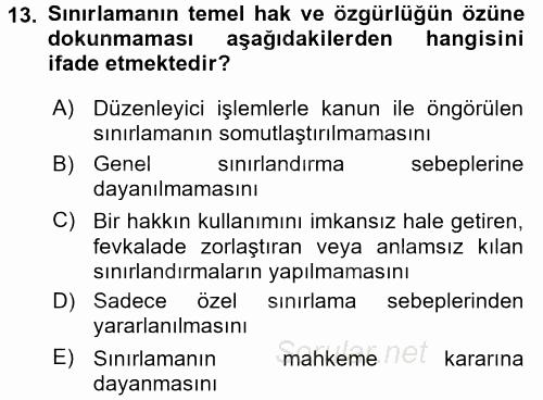 Temel İnsan Hakları Bilgisi 2 2016 - 2017 Dönem Sonu Sınavı 13.Soru