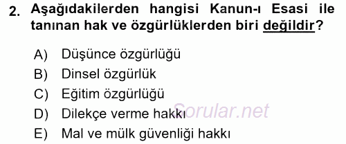 Temel İnsan Hakları Bilgisi 2 2016 - 2017 Dönem Sonu Sınavı 2.Soru