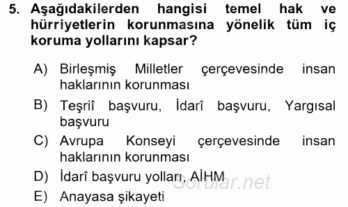 Temel İnsan Hakları Bilgisi 2 2016 - 2017 Dönem Sonu Sınavı 5.Soru
