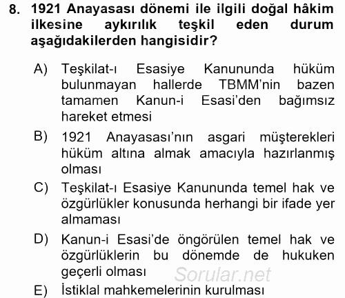 Temel İnsan Hakları Bilgisi 2 2016 - 2017 Dönem Sonu Sınavı 8.Soru