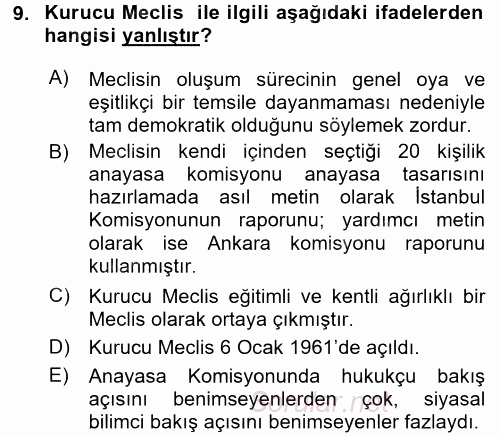 Temel İnsan Hakları Bilgisi 2 2016 - 2017 Dönem Sonu Sınavı 9.Soru