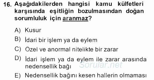 İdare Hukuku 2013 - 2014 Dönem Sonu Sınavı 16.Soru