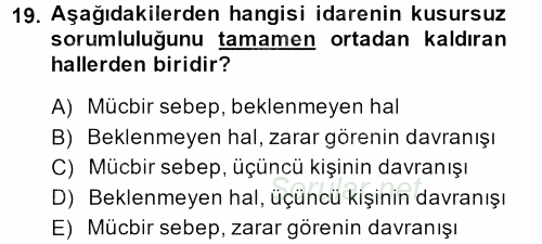 İdare Hukuku 2013 - 2014 Dönem Sonu Sınavı 19.Soru