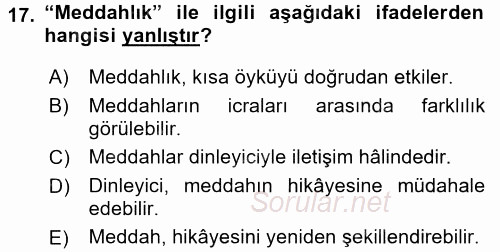 Yeni Türk Edebiyatına Giriş 1 2017 - 2018 Ara Sınavı 17.Soru