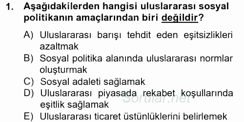 Uluslararası Sosyal Politika 2012 - 2013 Dönem Sonu Sınavı 1.Soru