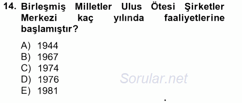 Uluslararası Sosyal Politika 2012 - 2013 Dönem Sonu Sınavı 14.Soru
