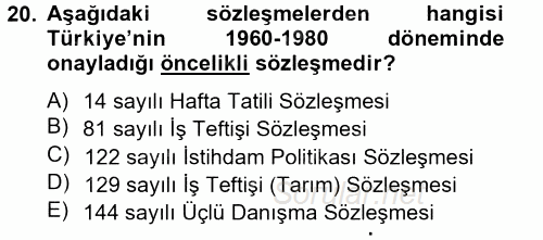 Uluslararası Sosyal Politika 2012 - 2013 Dönem Sonu Sınavı 20.Soru