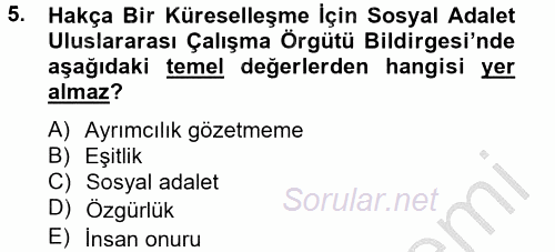 Uluslararası Sosyal Politika 2012 - 2013 Dönem Sonu Sınavı 5.Soru