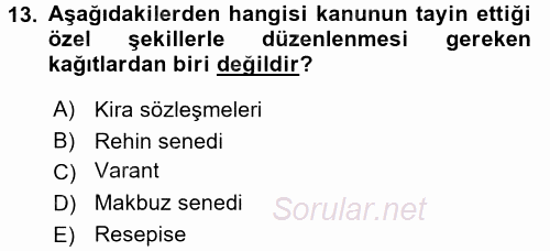 Damga Vergisi Ve Harçlar Bilgisi 2017 - 2018 Ara Sınavı 13.Soru