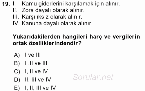 Damga Vergisi Ve Harçlar Bilgisi 2017 - 2018 Ara Sınavı 19.Soru