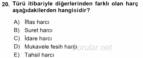 Damga Vergisi Ve Harçlar Bilgisi 2017 - 2018 Ara Sınavı 20.Soru