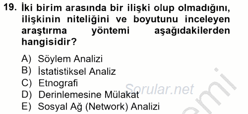 Uluslararası İlişkilerde Araştırma Yöntemleri 2012 - 2013 Dönem Sonu Sınavı 19.Soru
