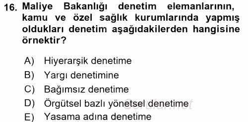 Sağlık Kurumlarında Finansal Yönetim 2015 - 2016 Dönem Sonu Sınavı 16.Soru