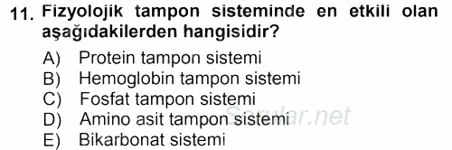 Hücre Kimyası 2012 - 2013 Dönem Sonu Sınavı 11.Soru