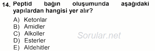 Hücre Kimyası 2012 - 2013 Dönem Sonu Sınavı 14.Soru
