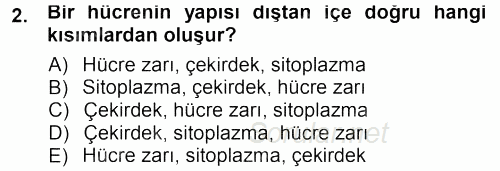 Hücre Kimyası 2012 - 2013 Dönem Sonu Sınavı 2.Soru