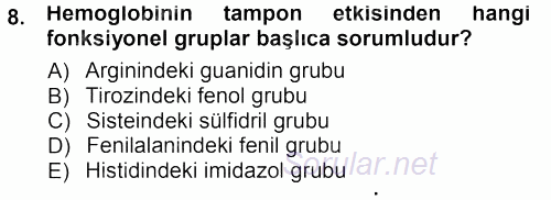 Hücre Kimyası 2012 - 2013 Dönem Sonu Sınavı 8.Soru