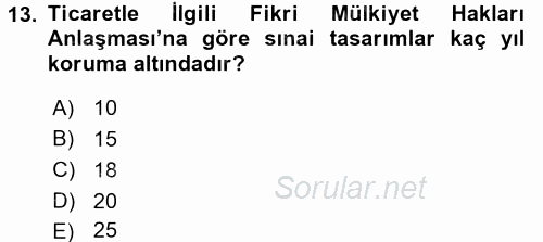 Uluslararası Ekonomik Kuruluşlar 2017 - 2018 Dönem Sonu Sınavı 13.Soru