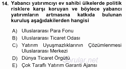 Uluslararası Ekonomik Kuruluşlar 2017 - 2018 Dönem Sonu Sınavı 14.Soru