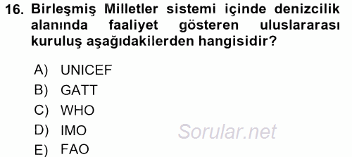 Uluslararası Ekonomik Kuruluşlar 2017 - 2018 Dönem Sonu Sınavı 16.Soru