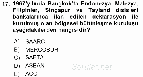Uluslararası Ekonomik Kuruluşlar 2017 - 2018 Dönem Sonu Sınavı 17.Soru