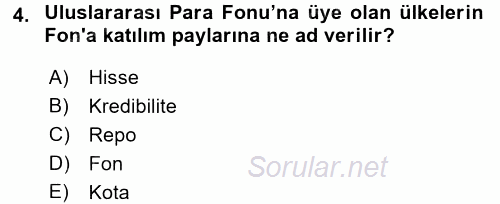 Uluslararası Ekonomik Kuruluşlar 2017 - 2018 Dönem Sonu Sınavı 4.Soru