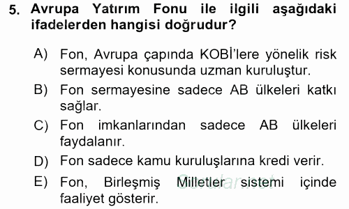 Uluslararası Ekonomik Kuruluşlar 2017 - 2018 Dönem Sonu Sınavı 5.Soru
