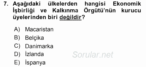 Uluslararası Ekonomik Kuruluşlar 2017 - 2018 Dönem Sonu Sınavı 7.Soru