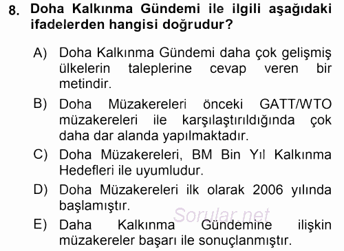Uluslararası Ekonomik Kuruluşlar 2017 - 2018 Dönem Sonu Sınavı 8.Soru