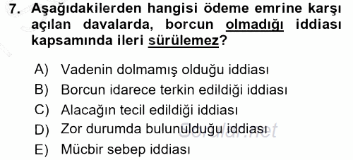 Vergi İcra Hukuku 2015 - 2016 Dönem Sonu Sınavı 7.Soru