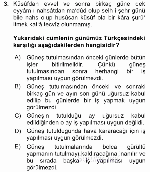 Osmanlı Türkçesi Metinleri 1 2016 - 2017 Dönem Sonu Sınavı 3.Soru