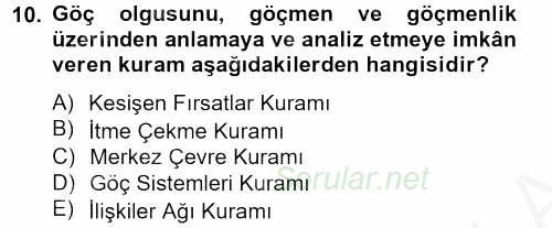 Kent Sosyolojisi 2013 - 2014 Ara Sınavı 10.Soru