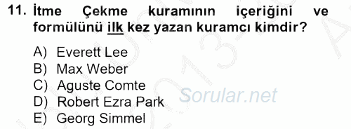 Kent Sosyolojisi 2013 - 2014 Ara Sınavı 11.Soru