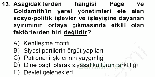 Kent Sosyolojisi 2013 - 2014 Ara Sınavı 13.Soru