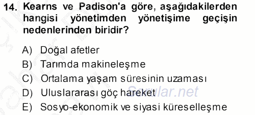 Kent Sosyolojisi 2013 - 2014 Ara Sınavı 14.Soru