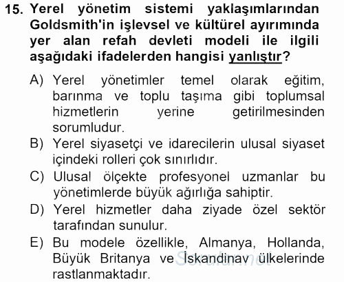 Kent Sosyolojisi 2013 - 2014 Ara Sınavı 15.Soru