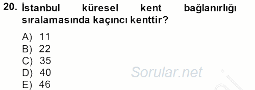 Kent Sosyolojisi 2013 - 2014 Ara Sınavı 20.Soru