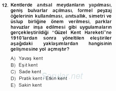 Mimarlik Tarihi 2014 - 2015 Dönem Sonu Sınavı 12.Soru