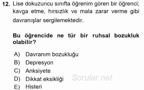 Çocuk ve Ergen Bakımı 2015 - 2016 Dönem Sonu Sınavı 12.Soru