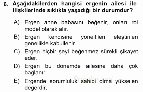 Çocuk ve Ergen Bakımı 2015 - 2016 Dönem Sonu Sınavı 6.Soru