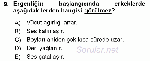 Çocuk ve Ergen Bakımı 2015 - 2016 Dönem Sonu Sınavı 9.Soru