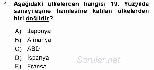 İktisat Tarihi 2017 - 2018 3 Ders Sınavı 1.Soru