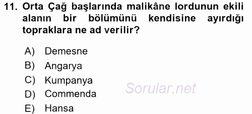 İktisat Tarihi 2017 - 2018 3 Ders Sınavı 11.Soru